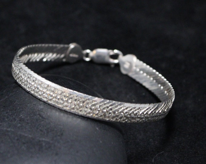 Sterling Silver Milor Italian Mesh Link Bracelet, Vintage Italian Silver Bracelet, Everyday Sterling Silver Bracelet, Herringbone Chain