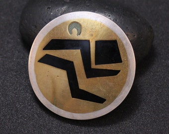 AS IS Sterling Silver Modernist Mixed Metal Inlay Brooch, Mixed Metal Jewelry, Brooch, Mexican Mixed Metal Pin, Sterling and Brass
