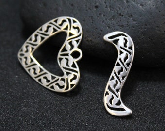 Ornate Sterling Silver Two Piece Clasp, Sterling Silver Heart Clasp, Large Sterling Silver Clasp, Sterling Jewelry Making Clasp, Heart Clasp