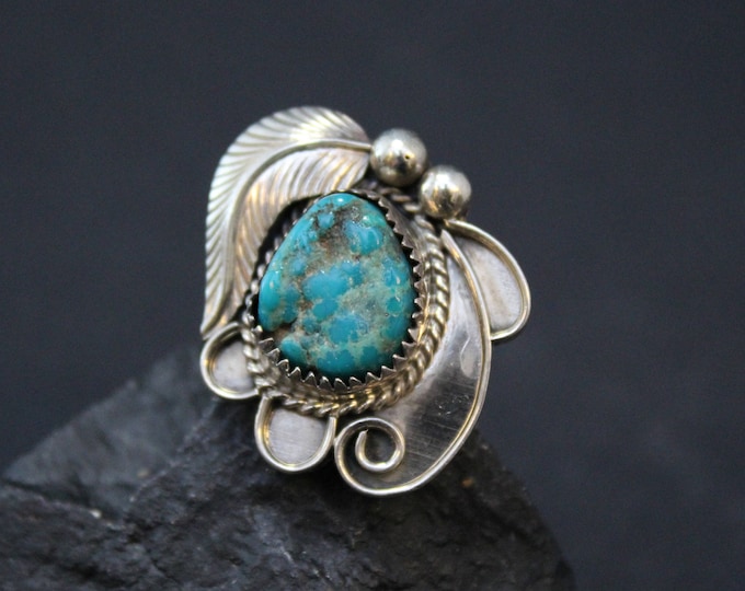 Sterling Silver Statement Ring,  Turquoise Leaf Ring, Sterling Turquoise Ring, Sterling Silver Ring