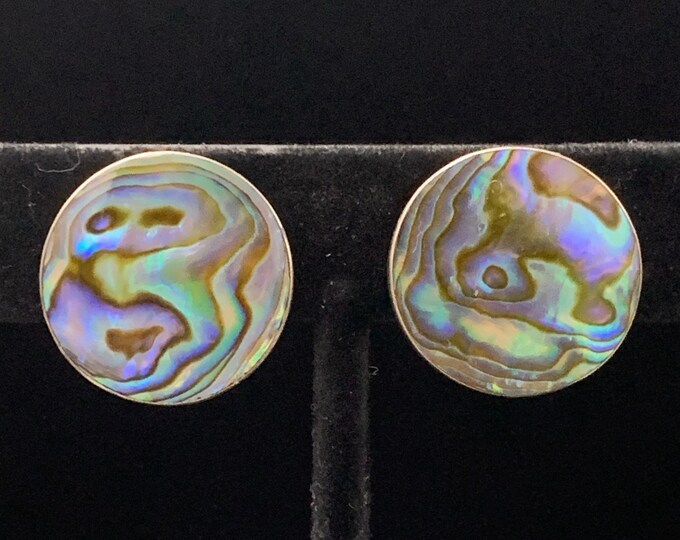 Sterling Abalone Earrings, Earrings for unpierced ears, earrings for non pierced ears, 925 screw back earrings, Round Silver Natural Abalone