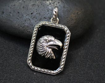 Sterling Silver and Enamel Eagle Dog Tag Pendant, Sterling Eagle Pendant, Sterling Silver Eagle, Bald Eagle Pendant, Sterling Eagle Necklace
