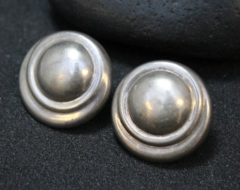Sterling Silver Modern Button Earrings, Bold Sterling Silver Earrings, Modern Circle Earrings, Sterling Circle Hollow Earrings