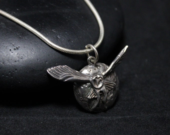 Sterling Silver Owl Flying In Moon Necklace 16 Inch, Sterling Moon Necklace, Sterling Silver Owl Jewelry, Owl Necklace,  Moon Jewelry