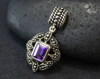 Sterling Silver and Amethyst Dangle Pendant, Beaded Amethyst Pendant, Sterling Amethyst Jewelry, February Birthstone, Amethyst Jewelry Set