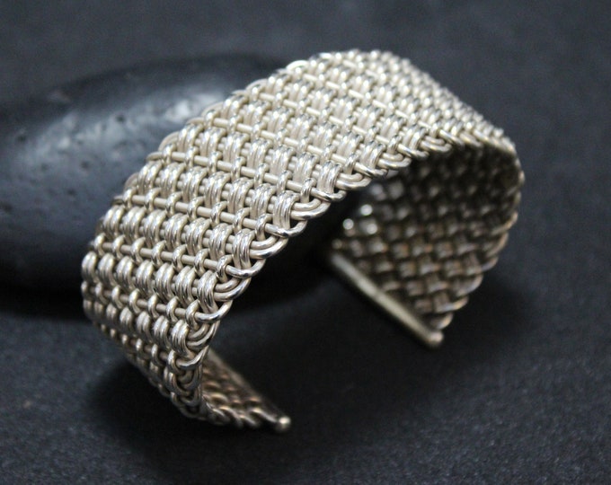 Sterling Silver Woven Cuff Bracelet, Woven Sterling, Sterling Silver Rope Jewelry, Sterling Silver Textured Cuff Bracelet, Men's Jewelry