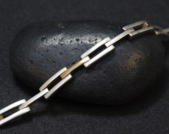 Sterling Silver Two Tone Taxco Link Bracelet, Sterling Silver Taxco Jewelry, Taxco Bracelet, Two Tone Silver Bracelet, Everyday Sterling