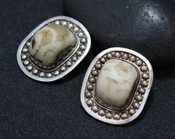 AS IS Sterling Silver Designer Signed Sajen Batik Bone Earrings, Primitive Style Jewelry, Bone Earrings, Sterling Silver Bone Jewelry