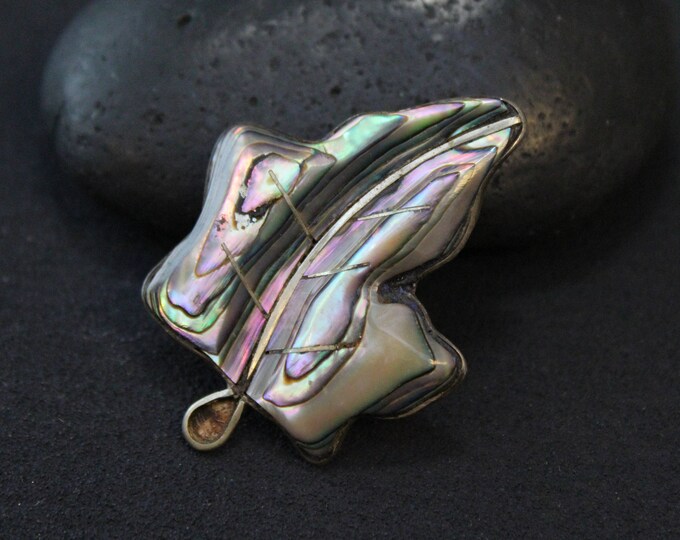 Sterling Silver Taxco Abalone Leaf Pin, Taxco Abalone Brooch, Sterling Leaf Brooch, Fall Jewerly, Autumn Jewerly, Silver Leaf Brooch