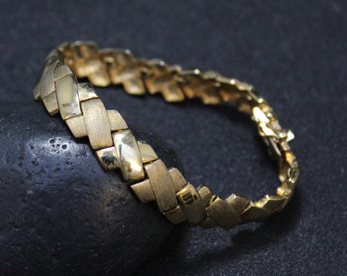 Silver Gold Overlay X Link Bracelet, X Link Gold Tone Bracelet, Textured Gold Link Bracelet, Gold Overlay Tennis Bracelet