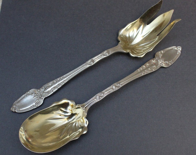 Sterling Silver Tiffany & Co Broom Corn Salad Serving Set, Tiffany Broom Corn Sterling Flatware, Tiffany Salad Server, Seafood Server