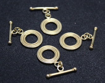 Set of 4 Sterling Silver Gold Overlay Two Piece Clasp, Gold Clasp, Thin Sterling Silver Clasp, Sterling Jewelry Making Clasp, Circle Clasp