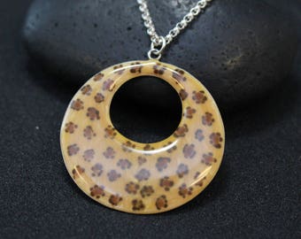 Sterling Silver Enamel Leopard Print Necklace, Sterling Silver Mod Jewelry, Mod Necklace, Animal Print Necklace, Leopard Print Pendant
