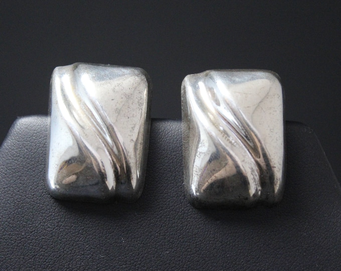 Sterling Silver Modernist Hollow Earrings, Bold Sterling Earrings, Large Sterling Silver Earrings, Modernist Sterling Earrings, Puffy Silver