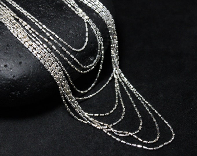 Sterling Silver MILOR Sparkly Rice Grain Graduated Multi Strand Chain Necklace 24 Inch, Made In Italy Silver Necklace, Everyday Sterling,
