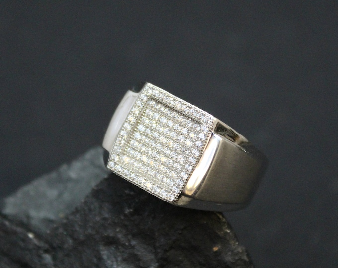 Sterling Silver Micropave Men's CZ Ring, Men's Sterling Silver Jewelry, Men's Statement Ring, Sterling Silver CZ Pave Men's Ring