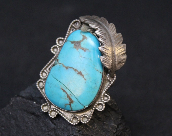 AS IS Sterling Silver and Turquoise Men's Ring, Turquoise Ring, Sterling Unisex Ring, Large 925 Ring