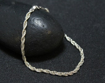 Simple Sterling Silver Rope Bracelet, Sterling Rope Link Bracelet, Sterling Rope, Minimalist Sterling Silver Bracelet, Italian Sterling Link