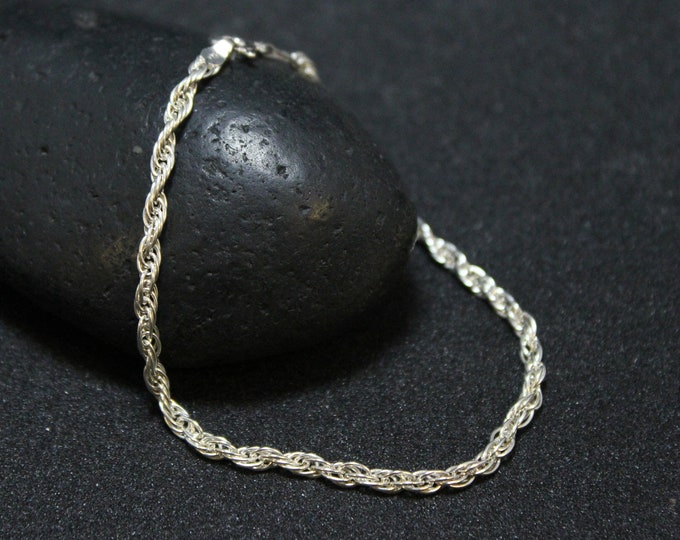 Simple Sterling Silver Rope Bracelet, Sterling Rope Link Bracelet, Sterling Rope, Minimalist Sterling Silver Bracelet, Italian Sterling Link