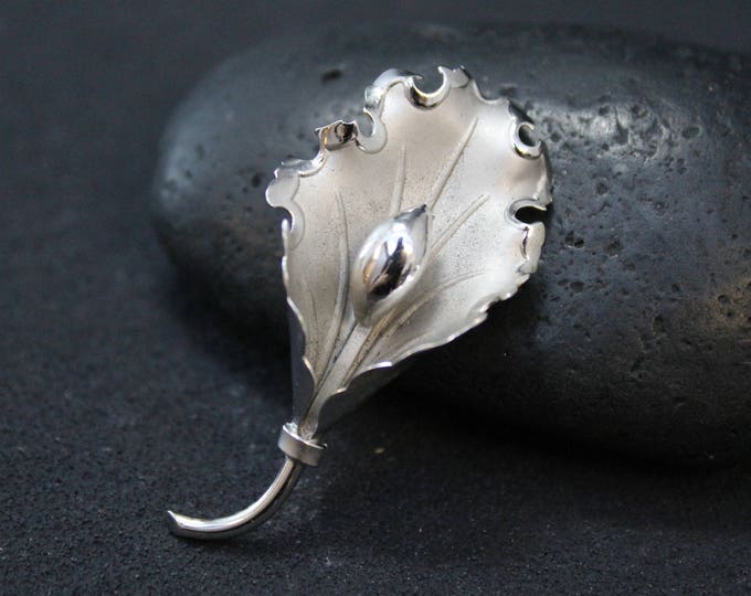 Sterling Silver Bond Boyd Leaf Pin, Sterling Leaf Pin, Silver Leaf Brooch, Bond Boyd Pin, Sterling Silver Holiday Pin