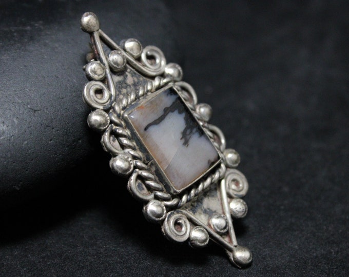 Vintage Sterling Silver Art Nouveau Agate Brooch, Vintage Sterling Pin, Art Nouveau Agate Pin, Silver Brooch, Vintage Brooch, Agate Jewelry