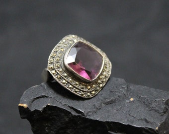 AS IS Sterling Silver Marcasite and Amethyst Statement Ring