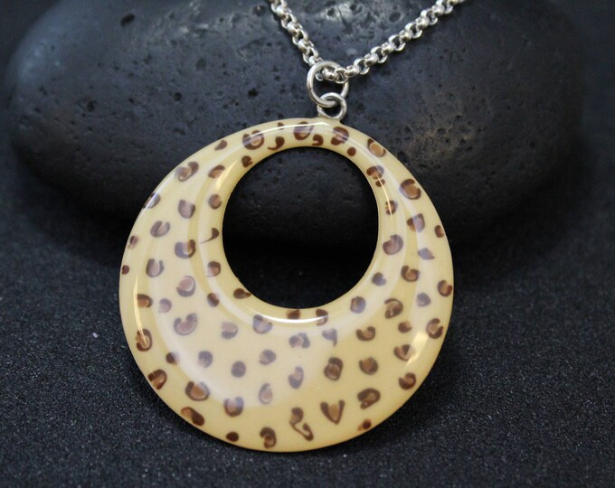 Sterling Silver Enamel Leopard Print Necklace, Sterling Silver Mod Jewelry, Mod Necklace, Animal Print Necklace, Leopard Print Pendant