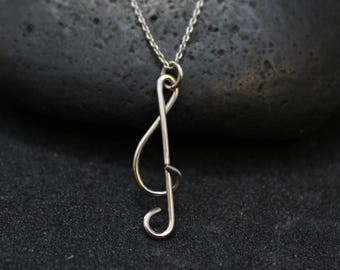Sterling Silver Treble Clef Necklace, Treble Clef Pendant, Sterling Treble Clef, Music Jewelry, Gift for Music Lover, Silver Treble Clef