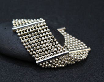 Silver Wide Ball Chain Bracelet, Beaded Silver Bracelet, Wide Silver Link Bracelet, Flexible Silver Bracelet