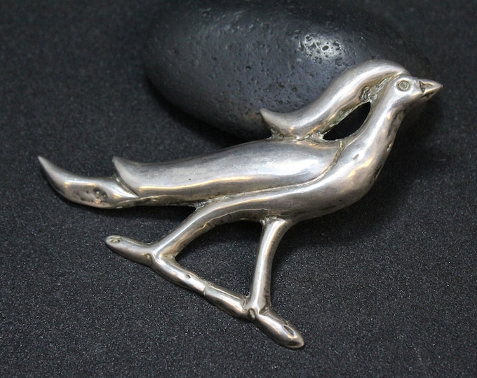 Large Sterling Silver Mexican Bird Brooch, Sterling Bird Pin, Sterling Silver Bird, Big Mexican Bird Pin, Taxco Brooch, Sterling Taxco Pin