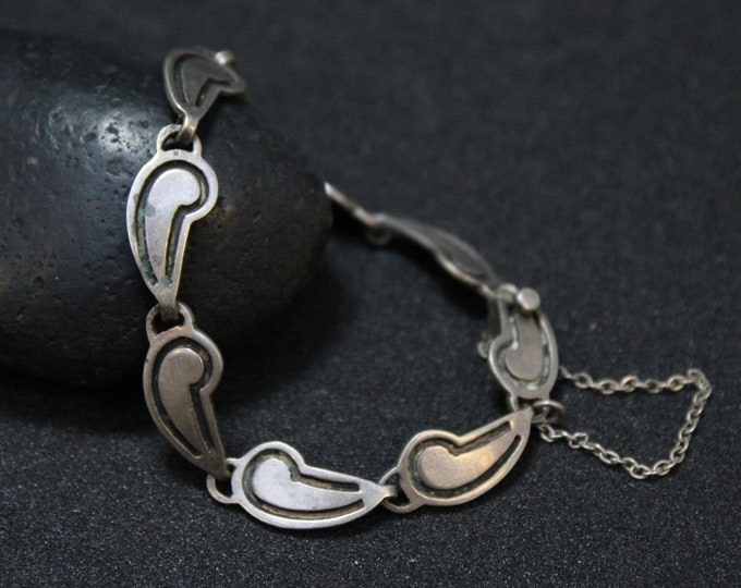 Unique Sterling Silver Mexican Link Bracelet, Sterling Silver Link Bracelet, Unique Sterling Link Bracelet, Overlay Link Bracelet