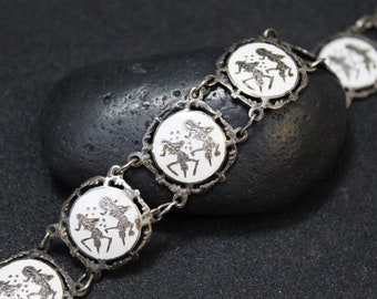 Sterling Silver Siamese Link Bracelet, Sterling Siam Niello Bracelet, Siamese Sterling Silver Jewelry, Niello Link Bracelet, Siam Jewelry