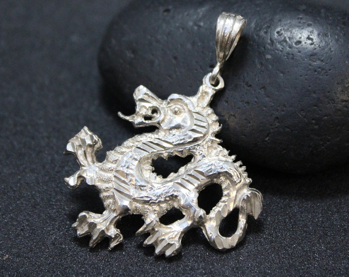 Sterling Silver Dragon Pendant, Sterling Silver Chinese Dragon , Dragon Jewerly, Mother of Dragons, Lucky Dragon, Year of the Dragon