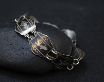 Sterling Silver Siamese Link Bracelet, Sterling Siam Niello Bracelet, Siamese Sterling Silver Jewelry, Niello Link Bracelet, Siam Jewelry