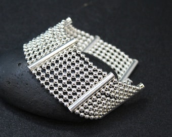 Wide Silver Ball Link Bracelet, Wide Silver Bracelet, Silver Ball Chain, Modern Silver Link Bracelet