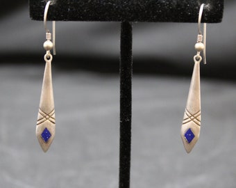 Sterling Silver Lapis Lazuli Inlay Long Dangle Earrings