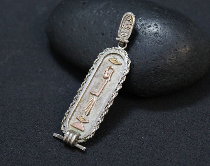 Sterling Silver and Gold Egyptian Hieroglyphics Pendant, Sterling Hieroglyphics Necklace, Egyptian Necklace, Egyptian Jewelry, Egypt Pendant