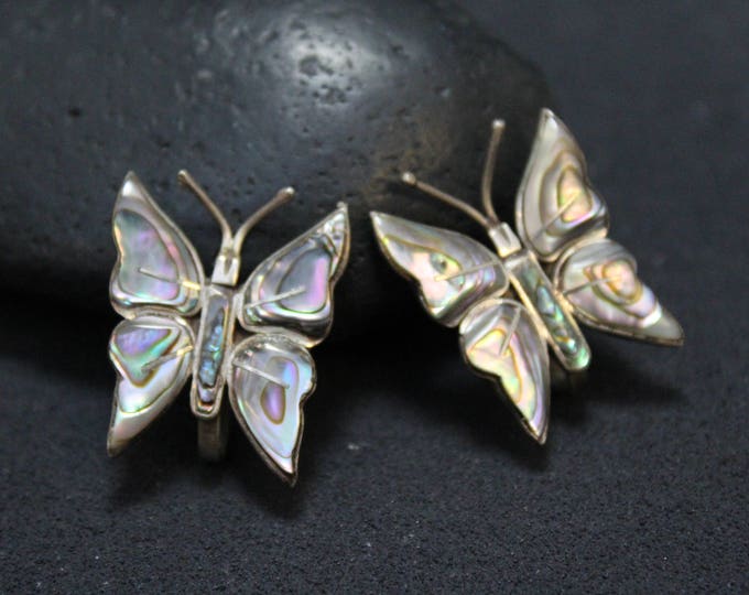 Sterling Silver Butterfly Screw Back Earrings, Abalone Screw Back Earrings, Sterling Butterfly Earrings, Sterling Silver Abalone Earrings