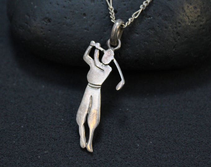 Sterling Silver Golfer Necklace, Sterling Golf Jewelry, Sterling Golfer Necklace, Sterling Silver Golf Jewelry, Golf Themed Jewelry