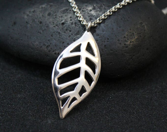 Sterling Silver Cut Out Leaf Necklace, Cut Out Sterling Pendant, Sterling Leaf Pendant, Sterling Leaf Necklace, Sterling Silver Leaf