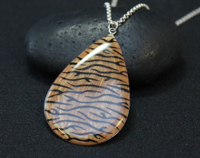 Sterling Silver Enamel Tiger Stripe Pendant, Animal Print Necklace, Animal Print Pendant, Animal Print Jewelry, Sterling Tiger Necklace