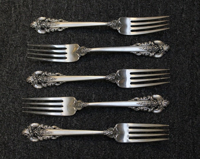 Set of 5 Sterling Silver Grande Baroque Forks, Grande Baroque Sterling Flatware, Wallace Sterling Silver Fork, Wallace Sterling Flatware