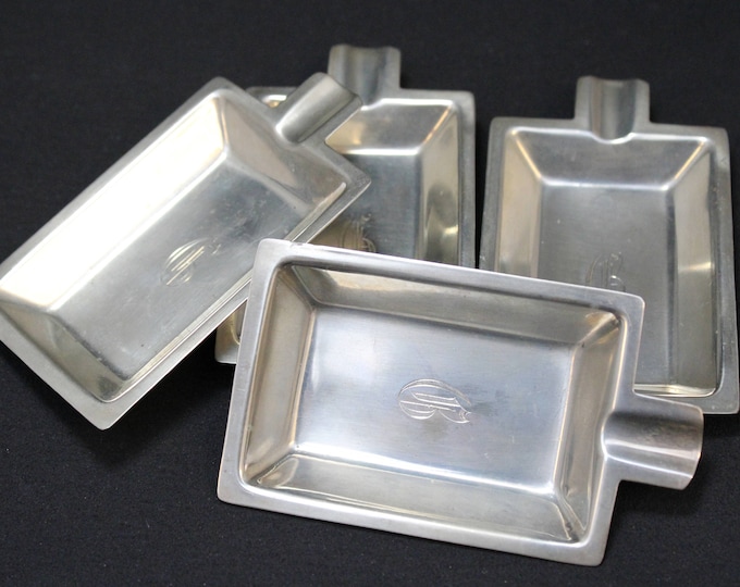 Set of 4 Sterling Silver Art Deco Ashtrays, Art Deco Sterling Ashtray, Mid Century Sterling, Mid Century Ashtray, C Monogram Sterling