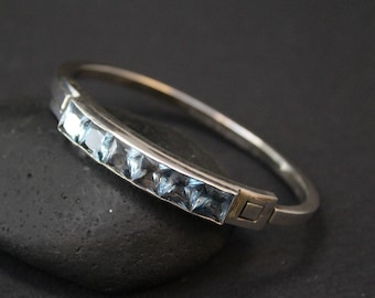 Sterling Silver Synthetic Spinel Taxco 950 Hinged Bangle Bracelet