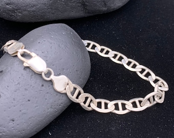 Anchor Link Chain Sterling Bracelet, Long  Anchor Chain Link 925 Bracelet, Sterling Silver Mens Chain Bracelet, 9 3/4 inches