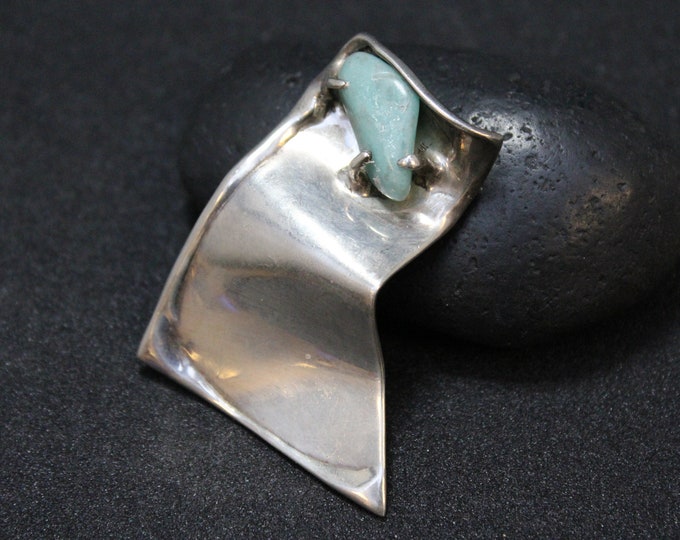 Sterling Silver Modernist Tove Gemstone Brooch, Sterling Modernist Pin, Unique Sterling Silver Abstract Brooch, Modernist Sterling Jewelry