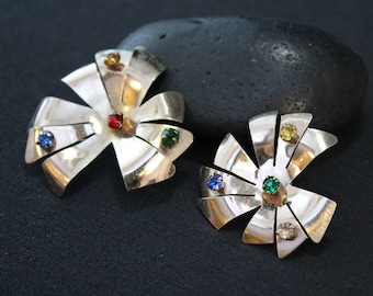 Sterling Silver Holiday Pin Set, Sterling Scatter Pins, Sterling Holiday Brooch, Sterling Rhinestone Christmas Pin, Sterling Rhinestone Pin