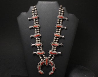 Coral Squash Blossom Necklace, Coral Jewelry, Coral Necklace, Coral