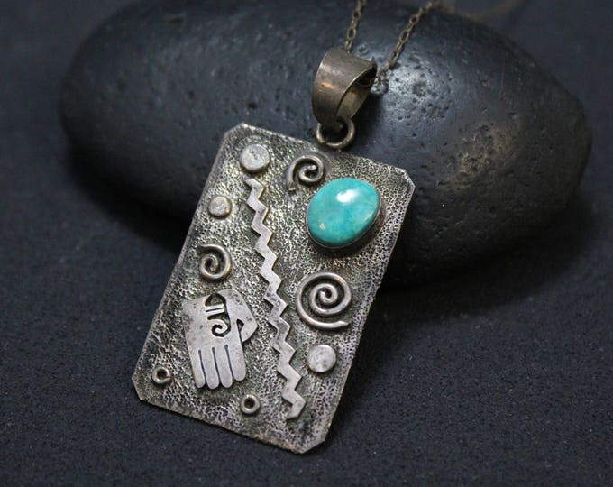 Sterling Silver Symbol Necklace Signed S SKEETS, S Skeets Jewerly, Turquoise Necklace, Turquoise