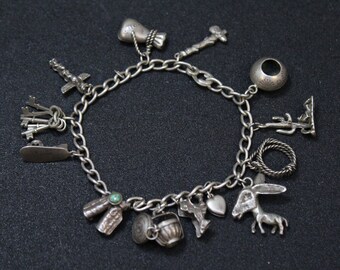 Loaded Sterling Silver Western Charm Bracelet, Turquoise Charm Bracelet, Southwestern Charms, Old American Charm Bracelet, Western Jewelry